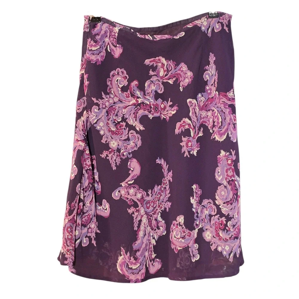 Worthington Petite Purple Paisley A-Line Skirt‎ Size Med Side Zip Lined Floral